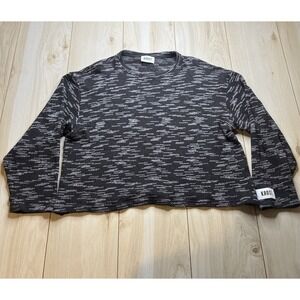 Krost Cropped Knit Shirt Crewneck Long Sleeve Grey/Black Womens Size Large